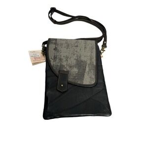 Vaan & CO Royce Leather Noho Crossbody Black Gray Upcycled NEW